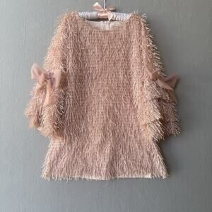 Mama Luma Pink Feathered Princess Girls Dress Fairy Organza Bows Size 3 - 4